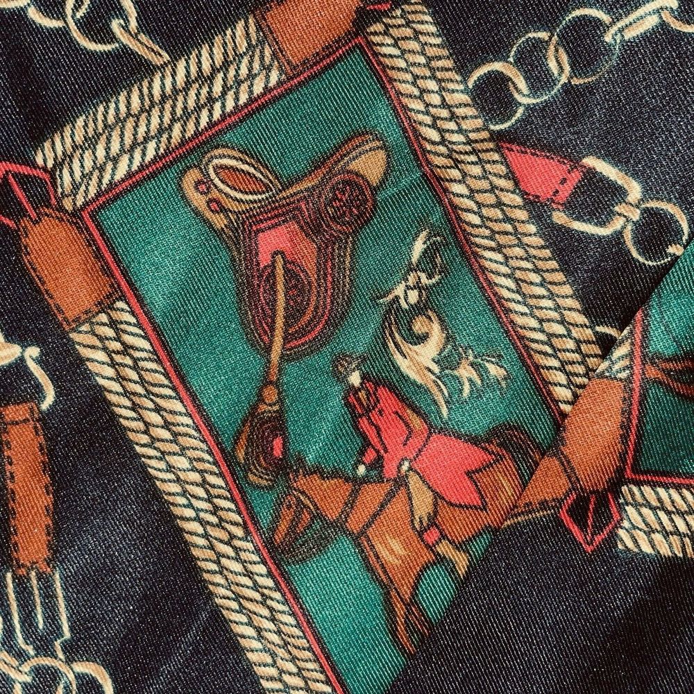 Vintage Unbranded Equestrian Themed Saddle Bridle Scarf Hair Wrap - Picture 4 of 4
